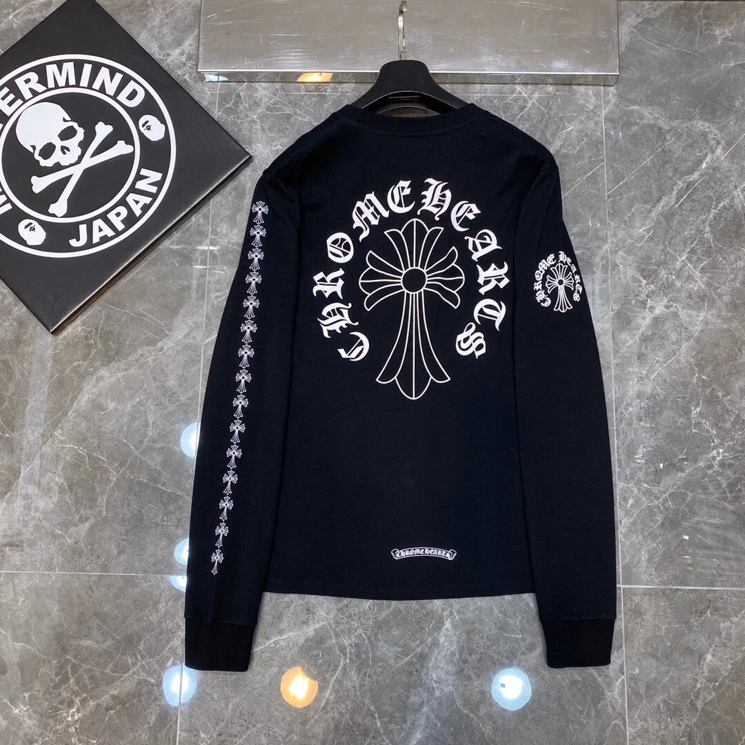 P160 Chrome Hearts long T series, the same style as the stars, synchronized with the counter, Sanskrit cross ⭐ long-sleeved T-shirt, the same style as the stars❤ Special customized version 1:1 high weight fabric 🌈Recommended colors: white black 🌈 Size: S, M, L, XL.